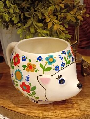 Natural Life Floral Hedgehog Coffee Mug Anthropomorphic Boho